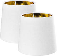 Абажур для настільної лампи Navaris комплект 2 шт, білий льон із золотистим тканинний круглий, E14 для нічника, торшера 17.2×15.2