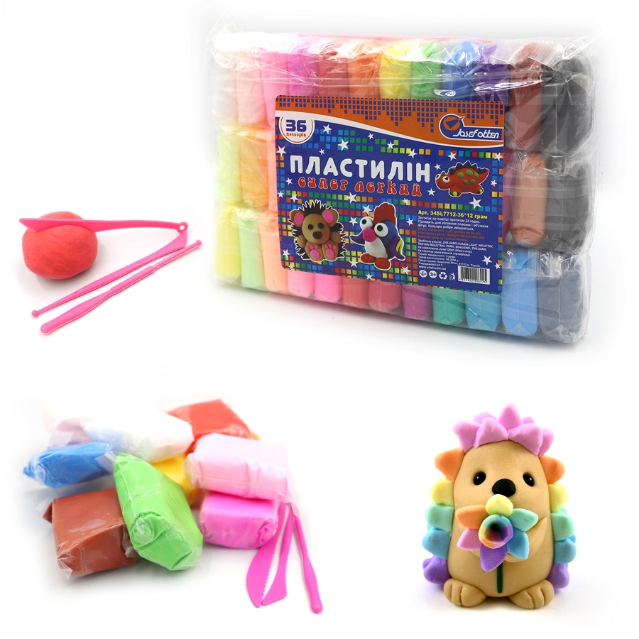 Моделін 36 кольорів 12 грамів + стеки, повітряний пластилін для ліплення SL7712-36