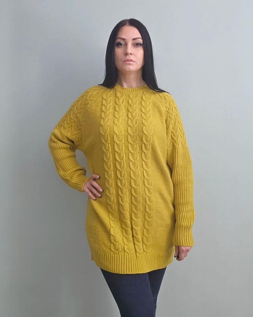 Туніка, светр подовжений жіночий жовтий (гірчичний відтінок). One Size, фото 1