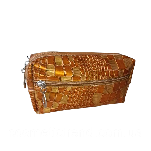 Косметичка жіноча з дзеркалом для сумки 18*9*5,5 см (бронзово-перламутр із малюнком) 512041