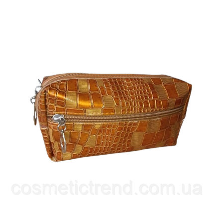 Косметичка жіноча з дзеркалом для сумки 18*9*5,5 см (бронзово-перламутр із малюнком) 512041, фото 1