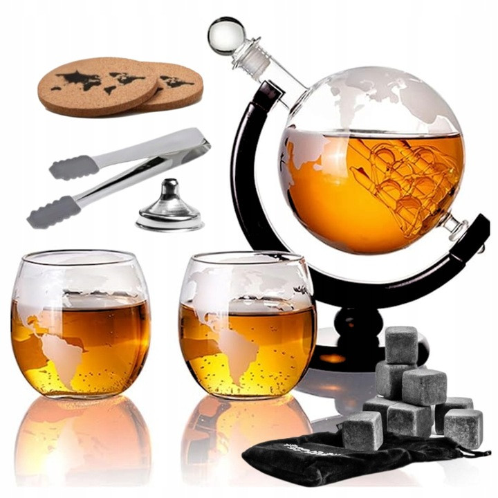 Набір для віскі Malatec 22553 — графин-глобус 850 мл, склянки, камені, фото 1