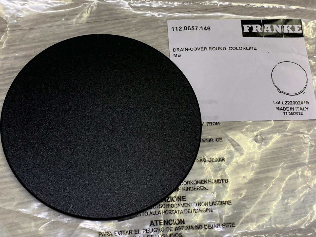 Кругла декоративна кришка вентиля FRANKE Color Line, чорний матовий (112.0657.146)