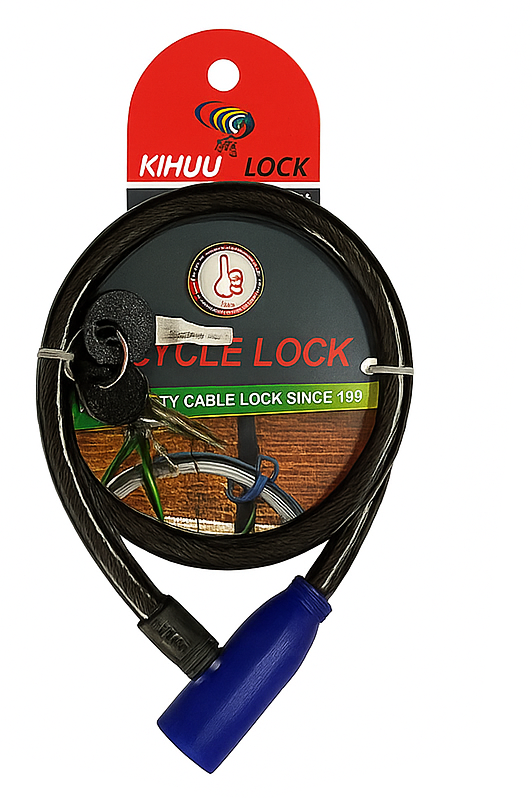 Замок велосипедний KIHUU LOCK 801, 8*120 тросовий, 2 ключі