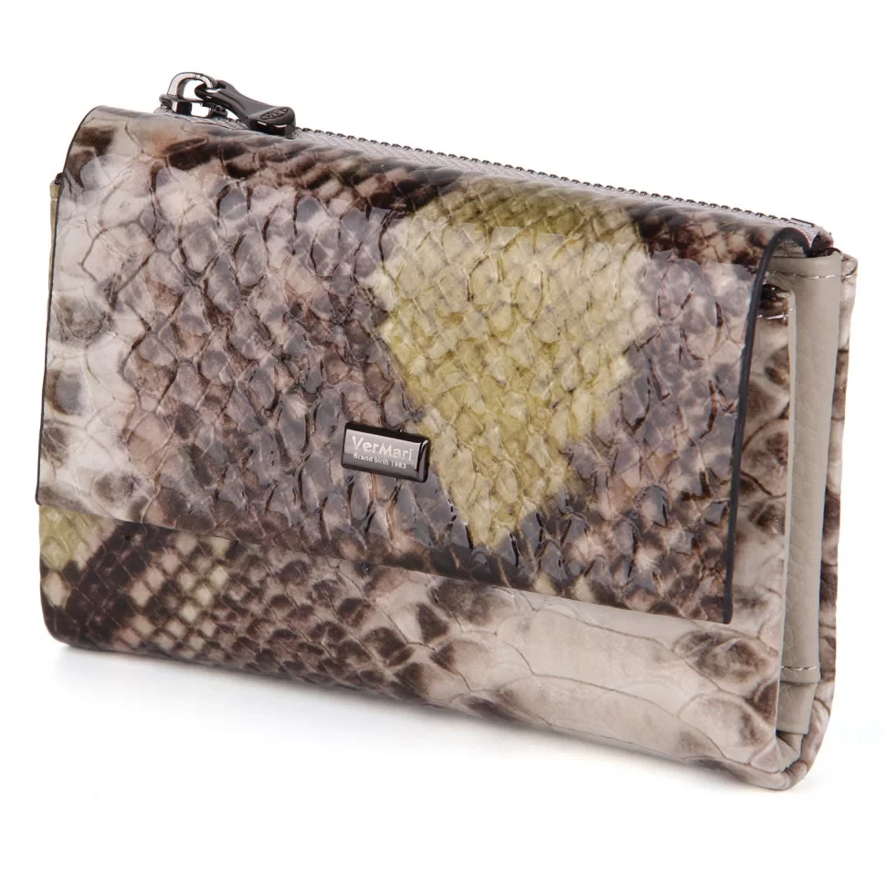 Гаманець жіночий на магніті шкіряний VERMARI 9929-1306 бежевий пітон