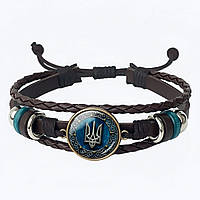 Патріотичний браслет Тризуб з екошкіри коричневий