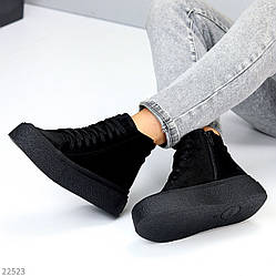 Чорні замшеві кеди хайтопи на флісі на потовщеній підошві