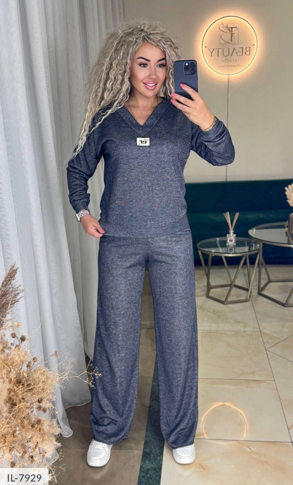 Костюм прогулянковий жіночий стильний зручний базовий трикотаж петля кофта та штани палацо на осінь арт 2062