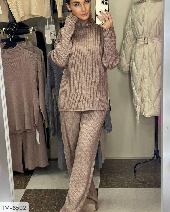 Костюм брючний жіночий прогулянковий стильний із теплої ангори туніка та розкльошені штани палаццо арт 2090