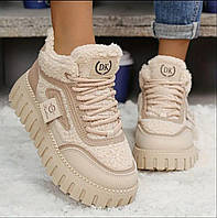 Черевики для дівчини зимові бежеві тренд сезону, м яке букле, утеплені 34-40 розмір