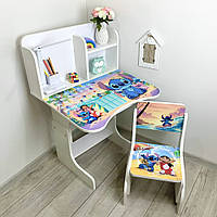 Парта и стульчик детская регулируемые с 1 по 5 класс Стич для учебы, белая