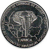 Кот-д'Івуар 1500 франків - 1 африка 2003 рік Слон саванний Мідно-алюмінієвий, 6g, ø 26mm №2198, фото 2