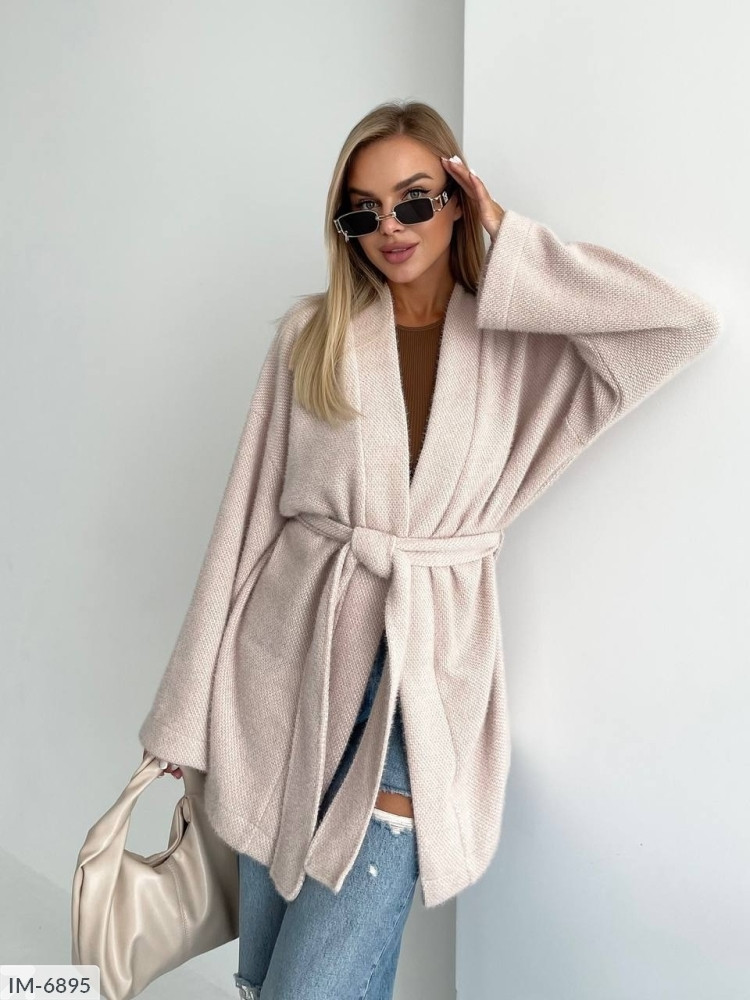 Кардиган жіночий м'який теплий зручний повсякденний з пухнастої ангори під пояс вільний фасон арт 1681