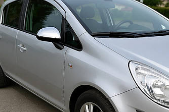 Накладки на дзеркала (2 шт., нерж) для Opel Corsa D 2007-2014 рр від VLF комп.