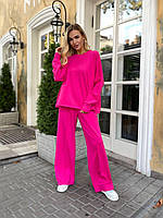 Женский спортивный костюм базовый двунитка оверсайз свитшот без капюшона широкие штаны демисезон 4 цвета 42-48