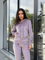 Жіночий спортивний костюм велюр тепле худі капюшон джогери манжети пляшковий зелений 42-52