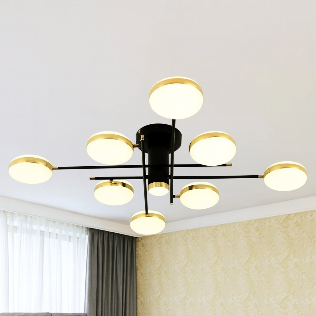 Люстра стельова світлодіодна SVET 154W до 25 м² колір Чорний + Золото SY-16065/8+1 BK+GD, фото 1