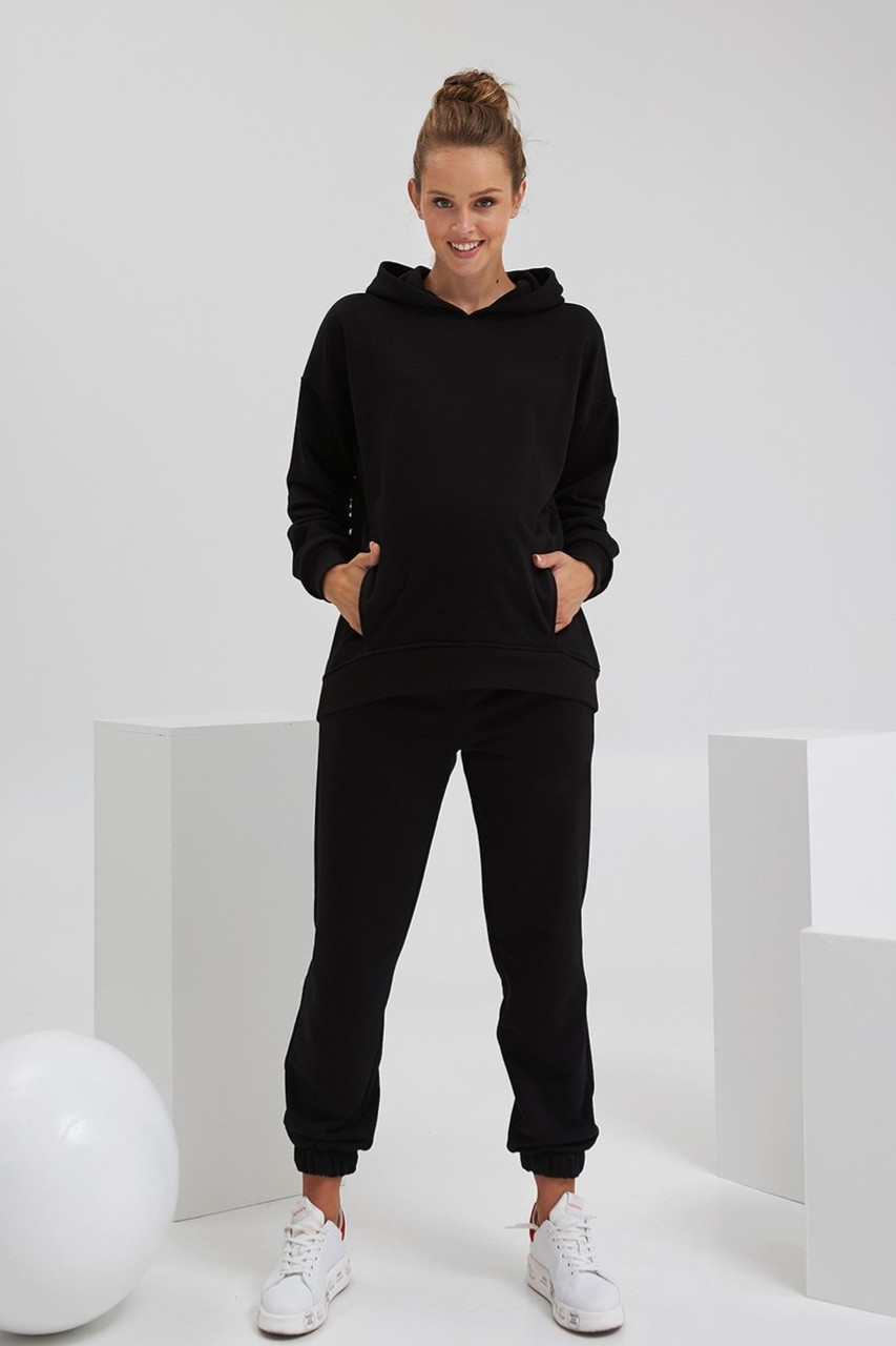 Чорний костюм для вагітних та годуючих теплий трикотажний, S, фото 1