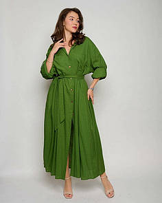 Сукня жіноча літня лляна соковито-зелена максі MKLT3148-1