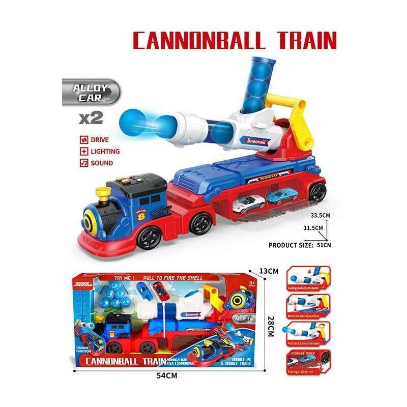 Потяг - 2 металопластикові машинки, механічна ракетниця з м’якими кульками, м’які кульки, на батарейках JP 588-34 A