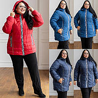 Жіночі демісезонні куртки 1881-мк демісезонна подовжена куртка батал із капюшоном