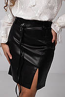 Жіноча коротка спідниця з екошкіри чорна