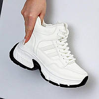 Женские Зимние Белые Кроссовки с МЕХОМ на Толстой Подошве Танкетке Ботинки Кожаные (размеры: 36)