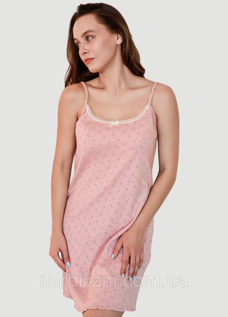 Сорочка N.EL рожевий в серця, арт.1619-19 (нічна рубашка, бавовна, друкований малюнок)