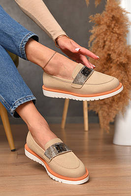 Туфлі-лофери жіночі бежевого кольору Уцінка 206227T Безкоштовна доставка