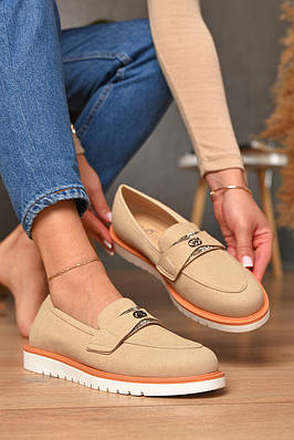 Туфлі-лофери жіночі бежевого кольору Уцінка 206224T Безкоштовна доставка