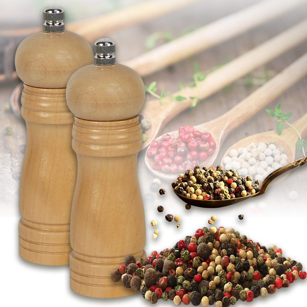 Ручний дерев'яний млин 14,5 см для помелу перцю та інших спецій 637-10 в упаковці 2 шт, фото 1