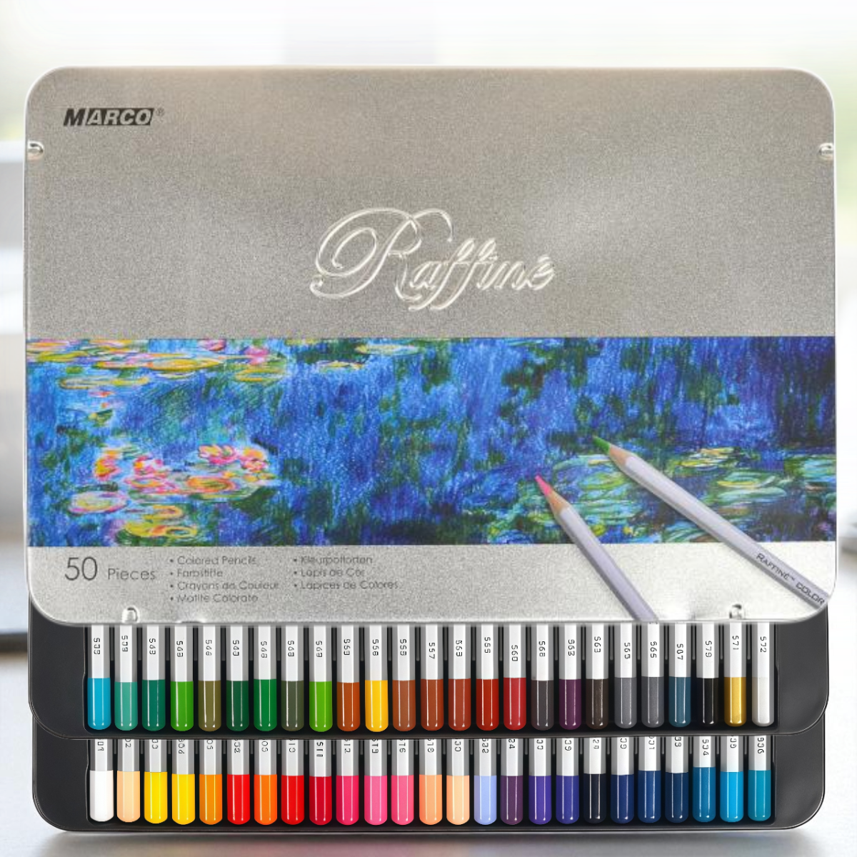 Набір кольорових олівців у металевій коробці 50 кольорів MARCO 7100/50TN Упаковка 50 шт., фото 1