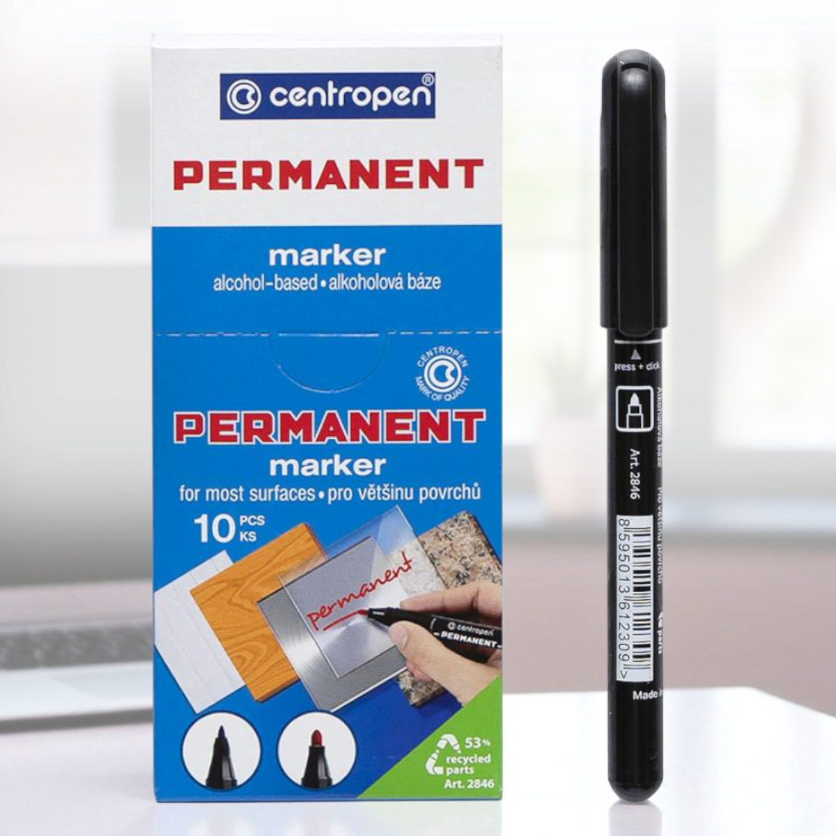 Тонкий перманентний маркер CENTROPEN 2846 Чорний Упаковка 10 шт., фото 1