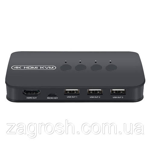 Promo Ціна! KVM свіч перемикач, 4 порта, HDMI USB, кнопка - тільки на ZaGrosh.com.ua, фото 1