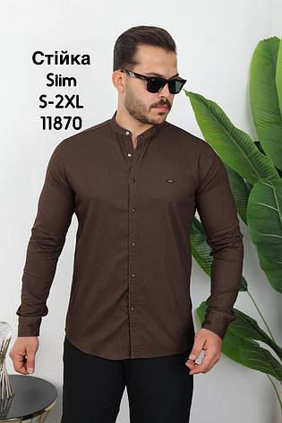 Приталена сорочка Red Stone з довгим рукавом (варений коттон), стійка, фото 1