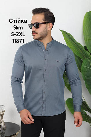 Приталена сорочка Red Stone з довгим рукавом (варений коттон), стійка, фото 1