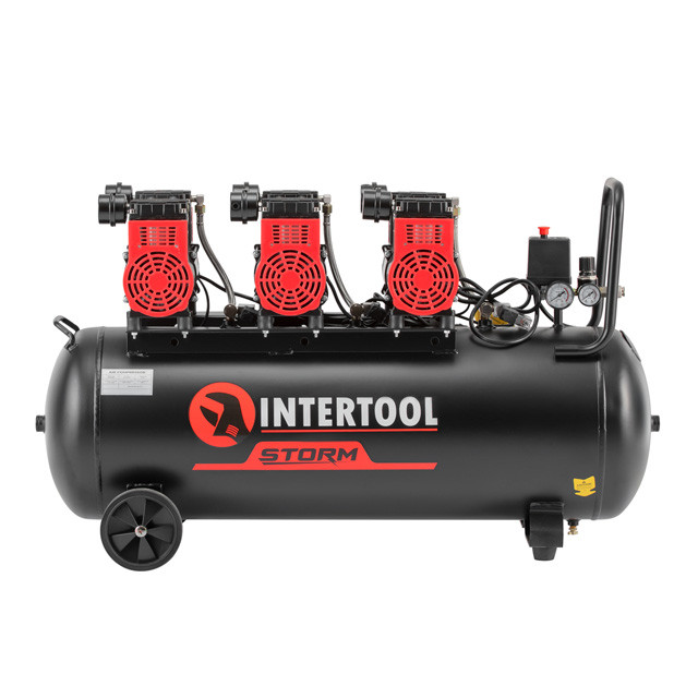 Компресор безоливний малошумний 6 циліндрів 100 л, 3х1.5 кВт, 220 В, 8 атм, 600 л/хв INTERTOOL PT-0039, фото 1