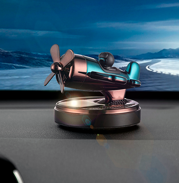 Ароматизатор на сонячних батареях у машину літак із гвинтом, зелений, фото 1