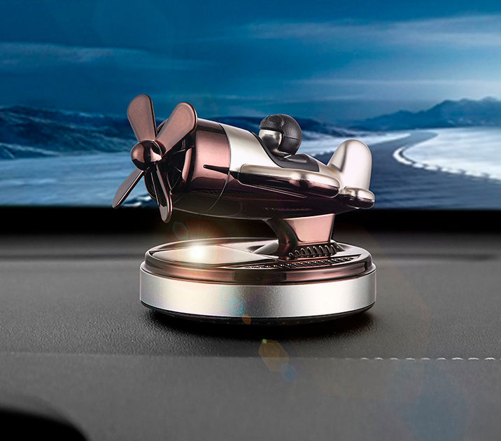 Ароматизатор на сонячних батареях у машину літак із гвинтом, срібний, фото 1