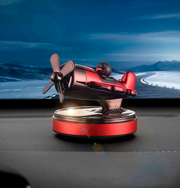 Ароматизатор на сонячних батареях у машину літак із гвинтом, червоний, фото 1