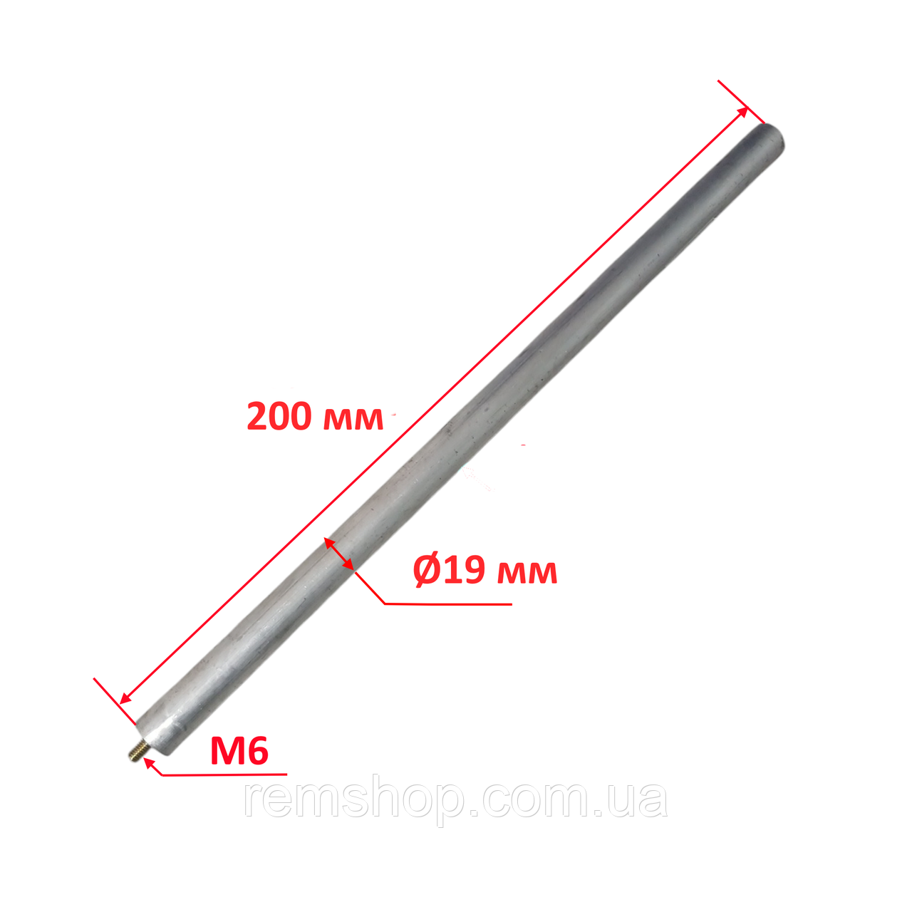 Магнієвий анод для бойлера - різьба M6, Ø19 мм довжина 200 мм (Kawai)