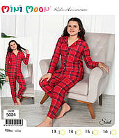 Теплая пижама для девочки. Микрофлис. Красная в клетку