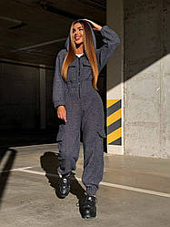 Теплий жіночий комбінезон із брюками тедді на флісі Db6182