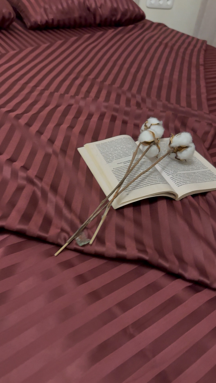 Постільна білизна Страйп Сатин Євро комплект(220х240см) колір Бордо, фото 1