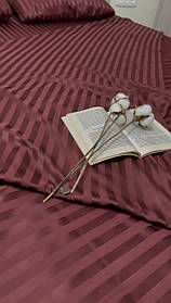 Постільна білизна Страйп Сатин Євро комплект(220х240см) колір Бордо