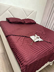 Постільна білизна Страйп Сатин Полуторний комплект(150х220см)колір Бордо