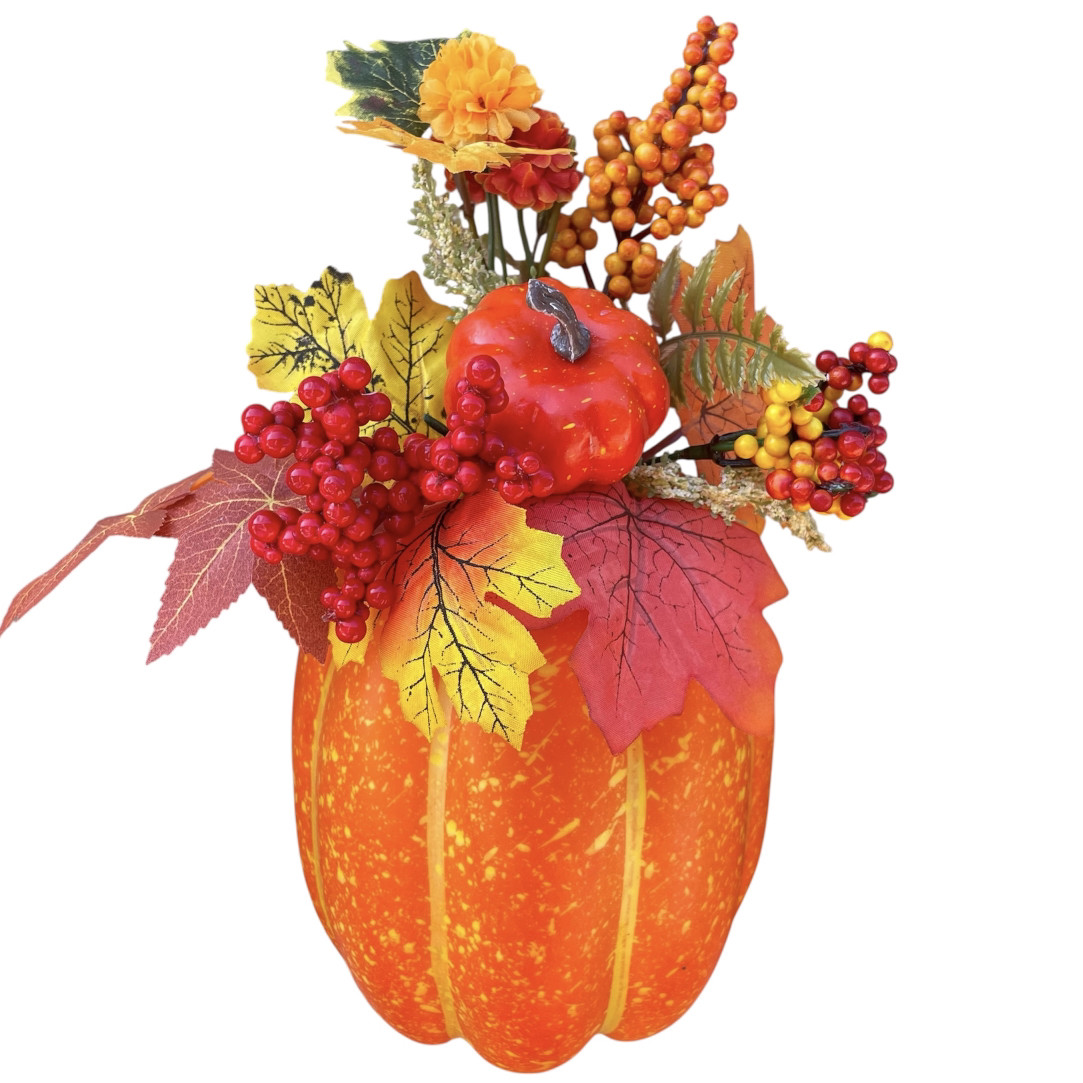 Гарбуз "золотий осінь" з ягодами. листям клена дуба 30 см, фото 1