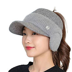 Кепка бейсболка жіноча з вушками та отвором під хвостик Сірий