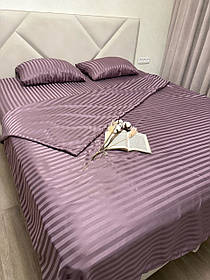 Постільна білизна Страйп Сатин Полуторний комплект(150х220см)колір Мокко