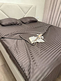 Постільна білизна Страйп Сатин Полуторний комплект(150х220см)колір Капучіно